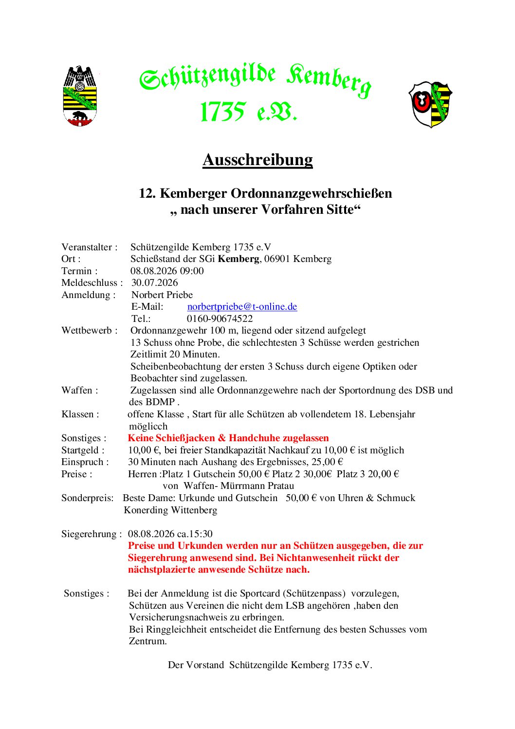 Ausschreibung 12. Kemberger Ordonnanzgewehr neu